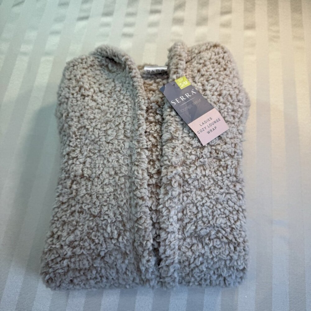 Serra Faux Shearling Open Front Cardigan Hooded Lounge Wrap Sz S/M Soft Cozy - Picture 11 of 11
